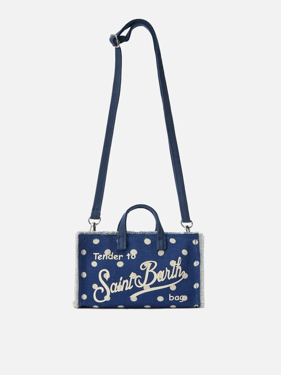 borsa-phone-micro-mc2-saint-barth-in-canvas-blu-a-pois-con-logo-a-contrasto image 1