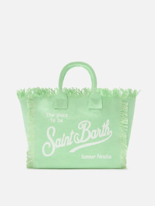mc2-saint-barth-borsa-colette-verde-menta-in-canvas-con-frange-e-zip image 1