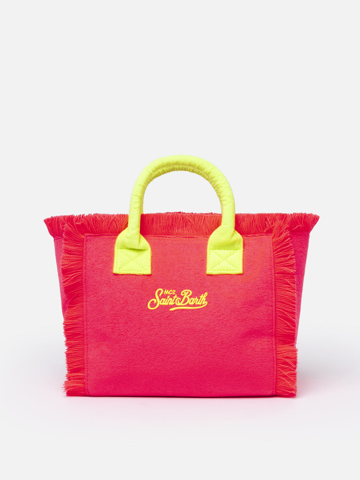 borsa-a-mano-mc2-saint-barth-colette-in-spugna-fucsia-con-logo-e-frange image 3