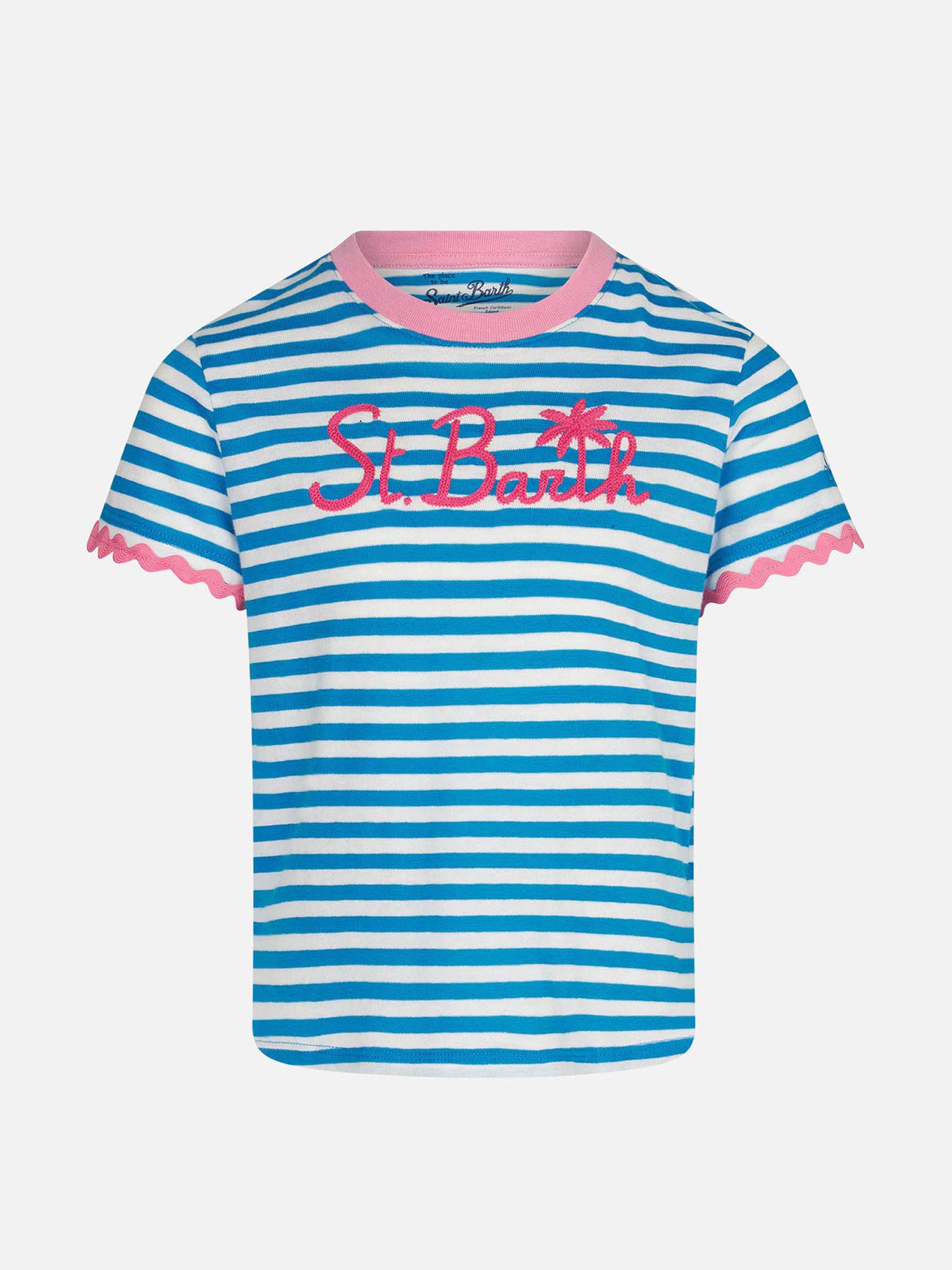 mc2-saint-barth-ecstasea-t-shirt-da-bambina-a-righe-blu-e-bianche-con-ricamo-ros image 1