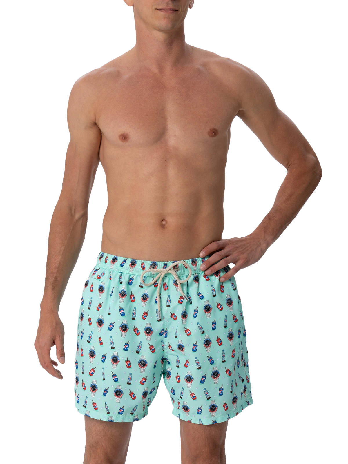 costume-lighting-micro-mc2-saint-barth-con-stampa-orologi-e-drink-verde image 3