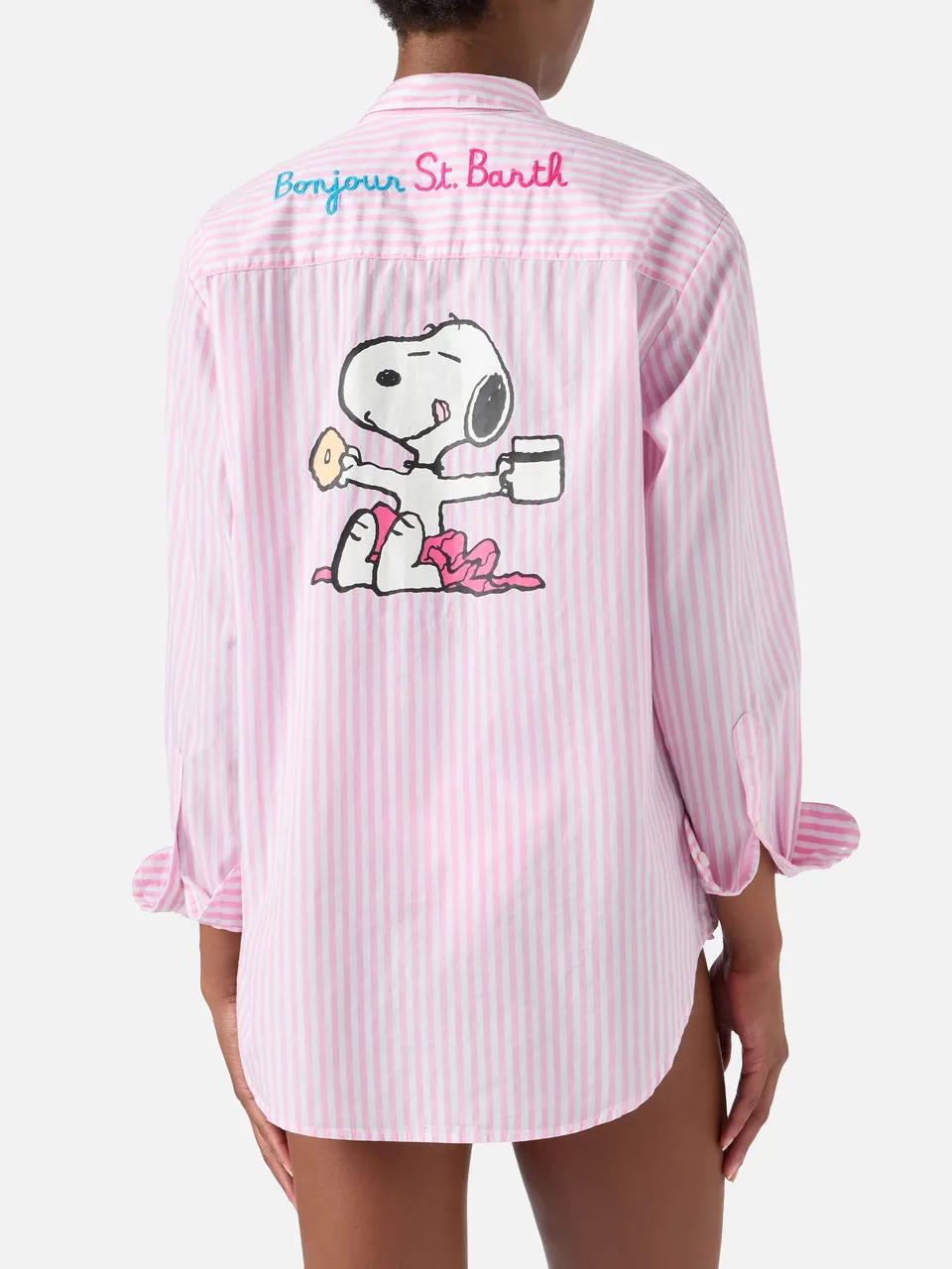 mc2-saint-barth-camicia-brigitte-a-righe-rosa-con-stampa-snoopy-special-edition image 1