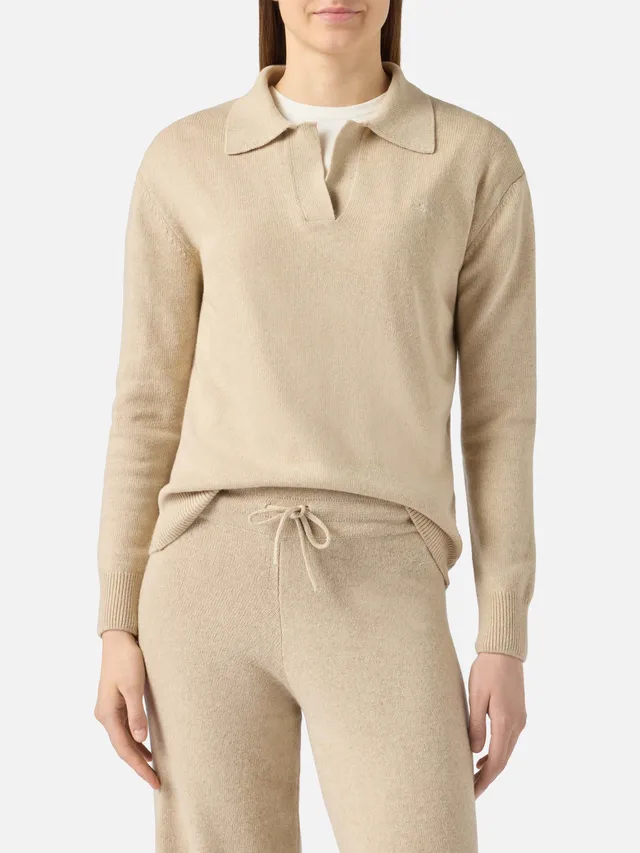 mc2-saint-barth-maglione-eze-donna-in-misto-cashmere-beige-collo-polo image 1
