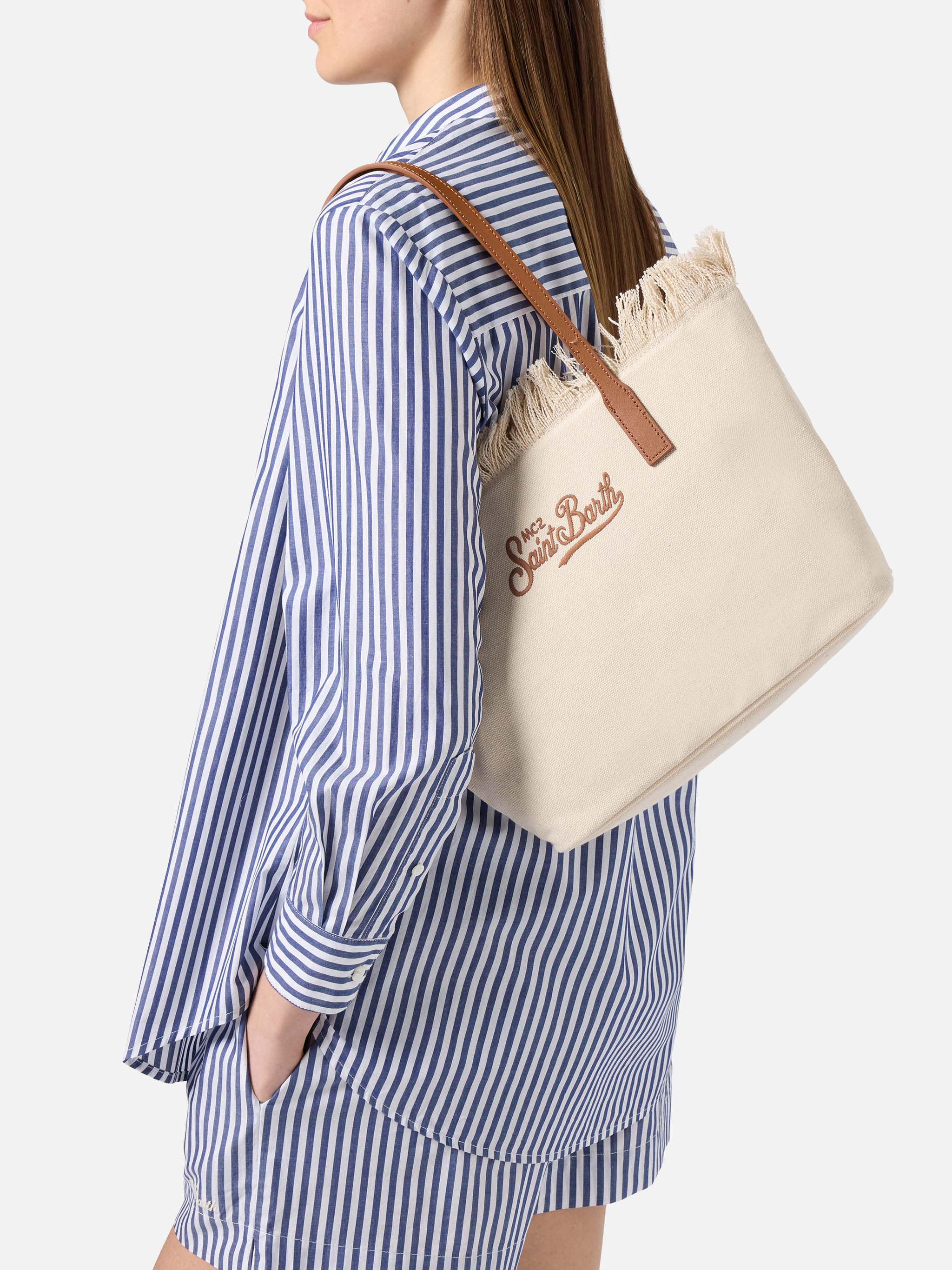 mc2-saint-barth-borsa-shopper-city-medium-bianca-canvas-con-frange image 2