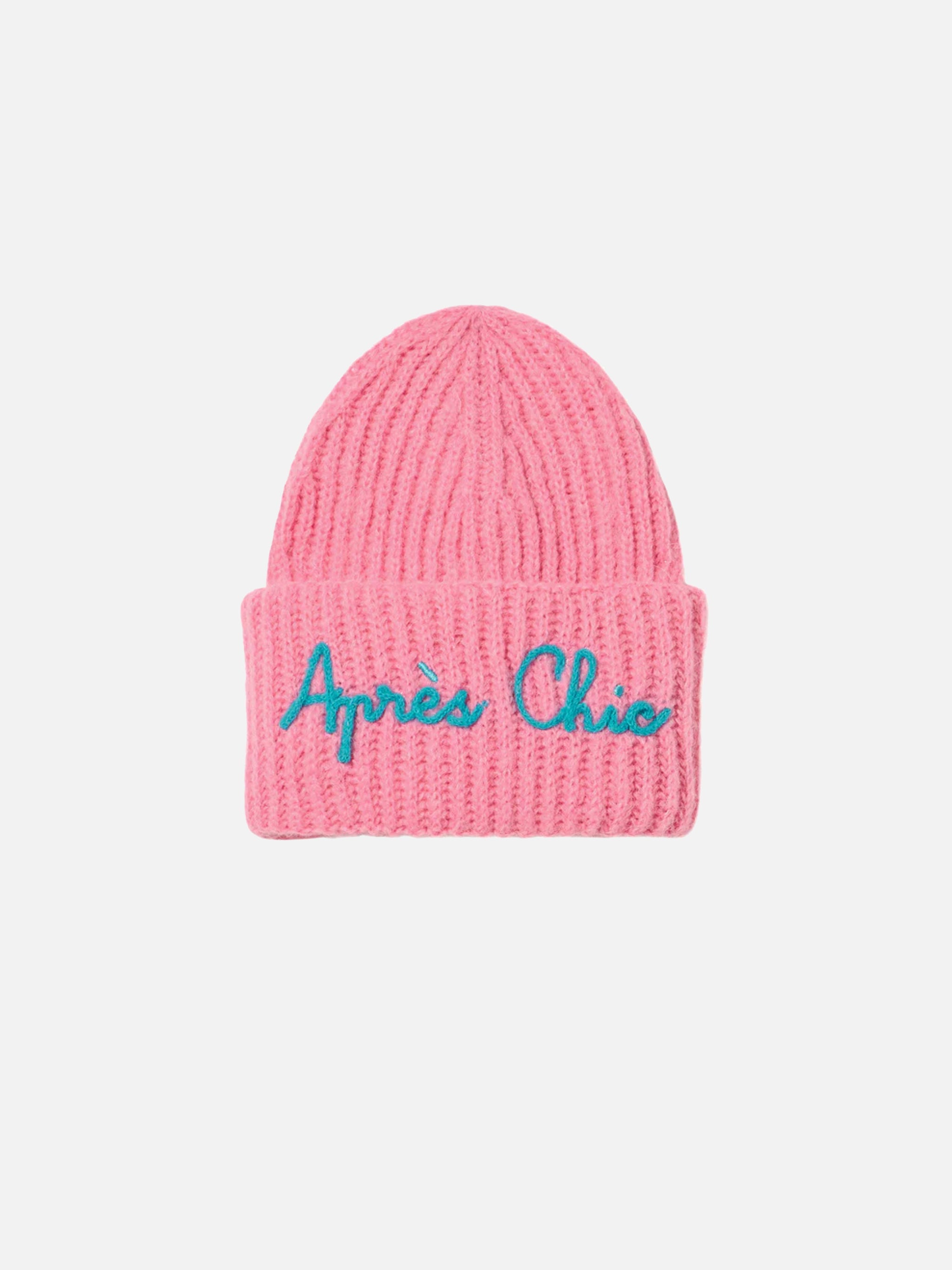 mc2-saint-barth-berretto-bambina-in-maglia-garzata-rosa-con-ricamo-apres-chic image 1