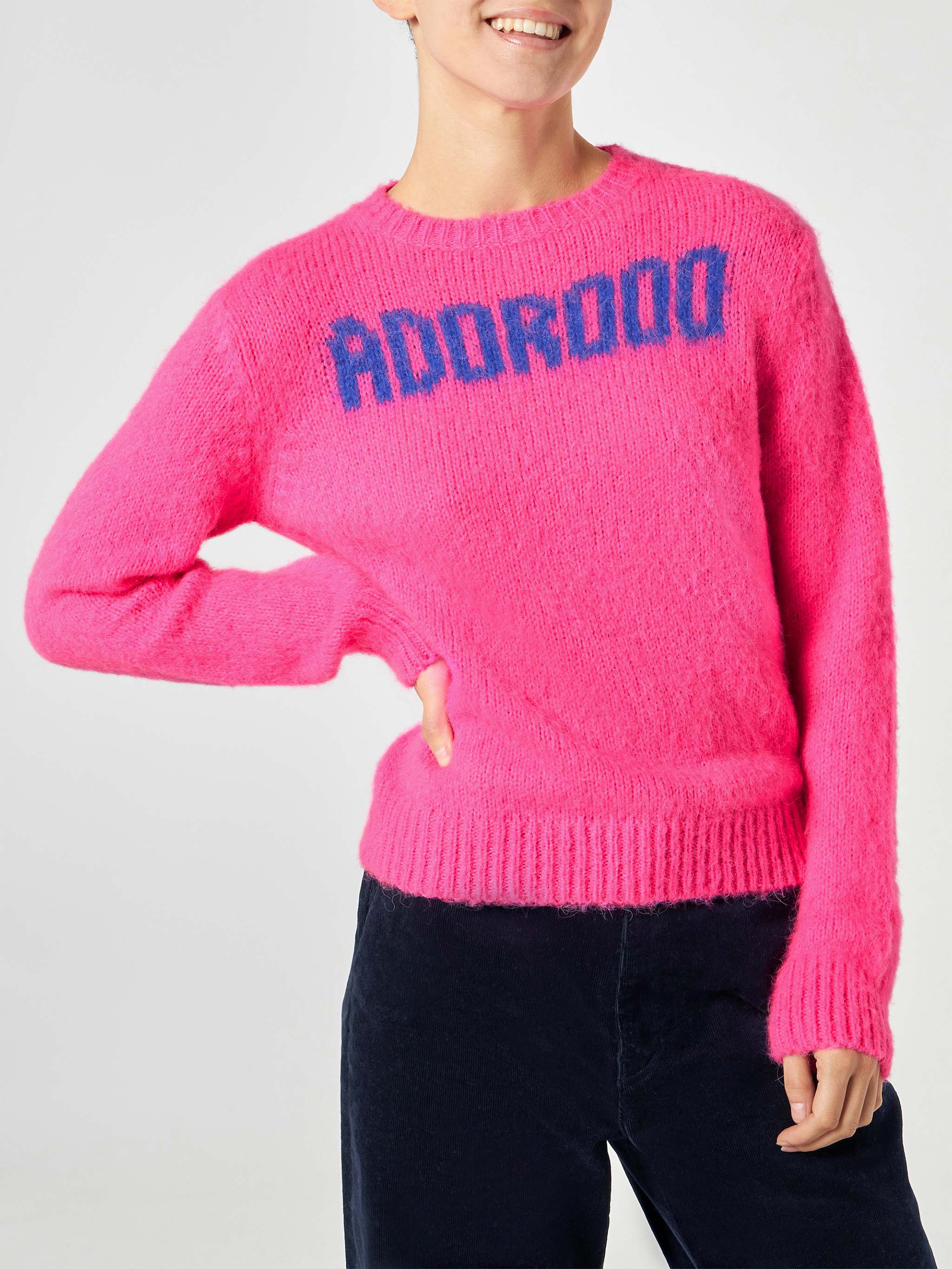 mc2-saint-barth-maglia-new-queen-soft-girocollo-con-ricamo-adorooo-fucsia-fluo image 1