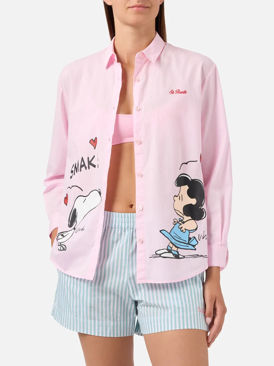 mc2-saint-barth-camicia-brigitte-rosa-in-popeline-con-stampa-snoopy-e-lucy-speci image 1
