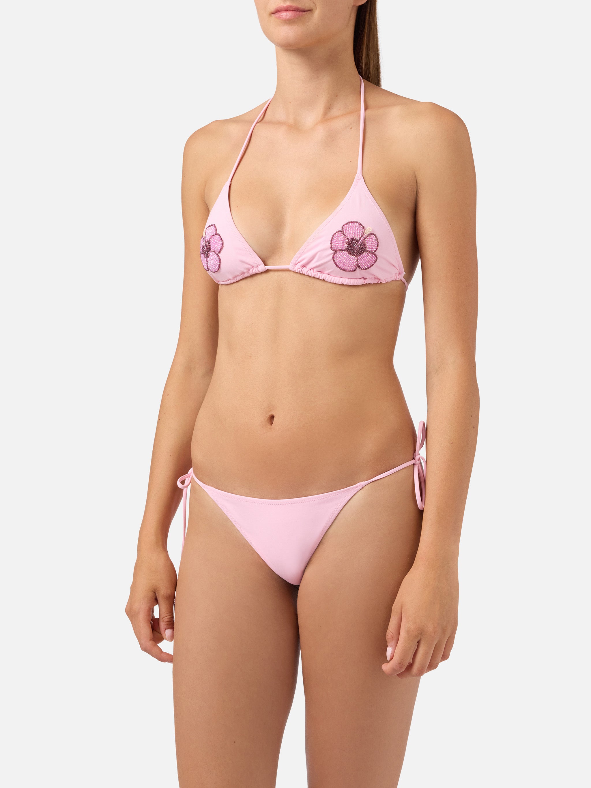 mc2-saint-barth-bikini-maleah-triangolo-rosa-con-applicazioni-floreali-perline image 2