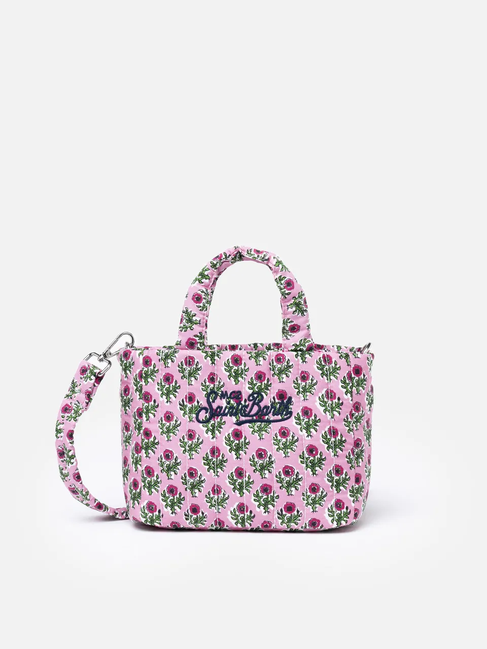 mc2-saint-barth-borsa-soft-tote-mini-trapuntata-rosa-a-fiori-con-tracolla image 1
