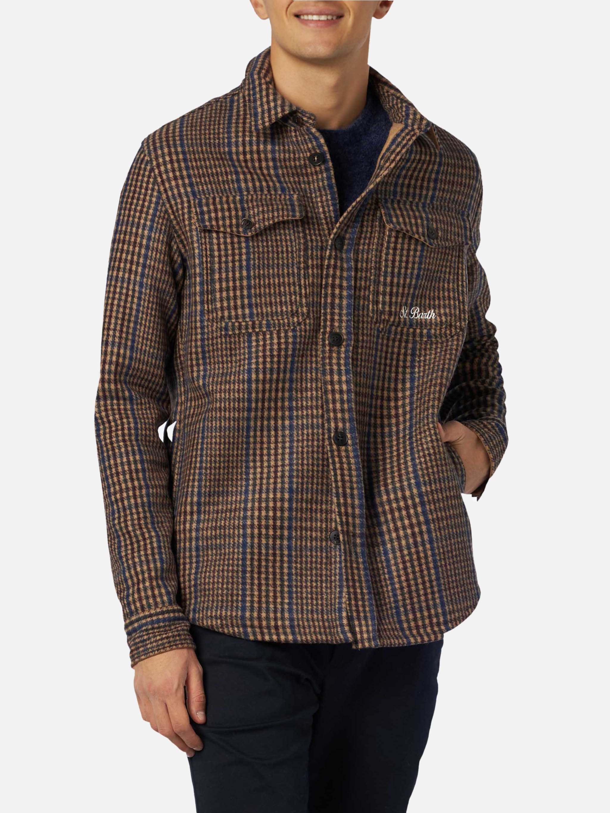 mc2-saint-barth-burton-camicia-overshirt-principe-di-galles-marrone image 1