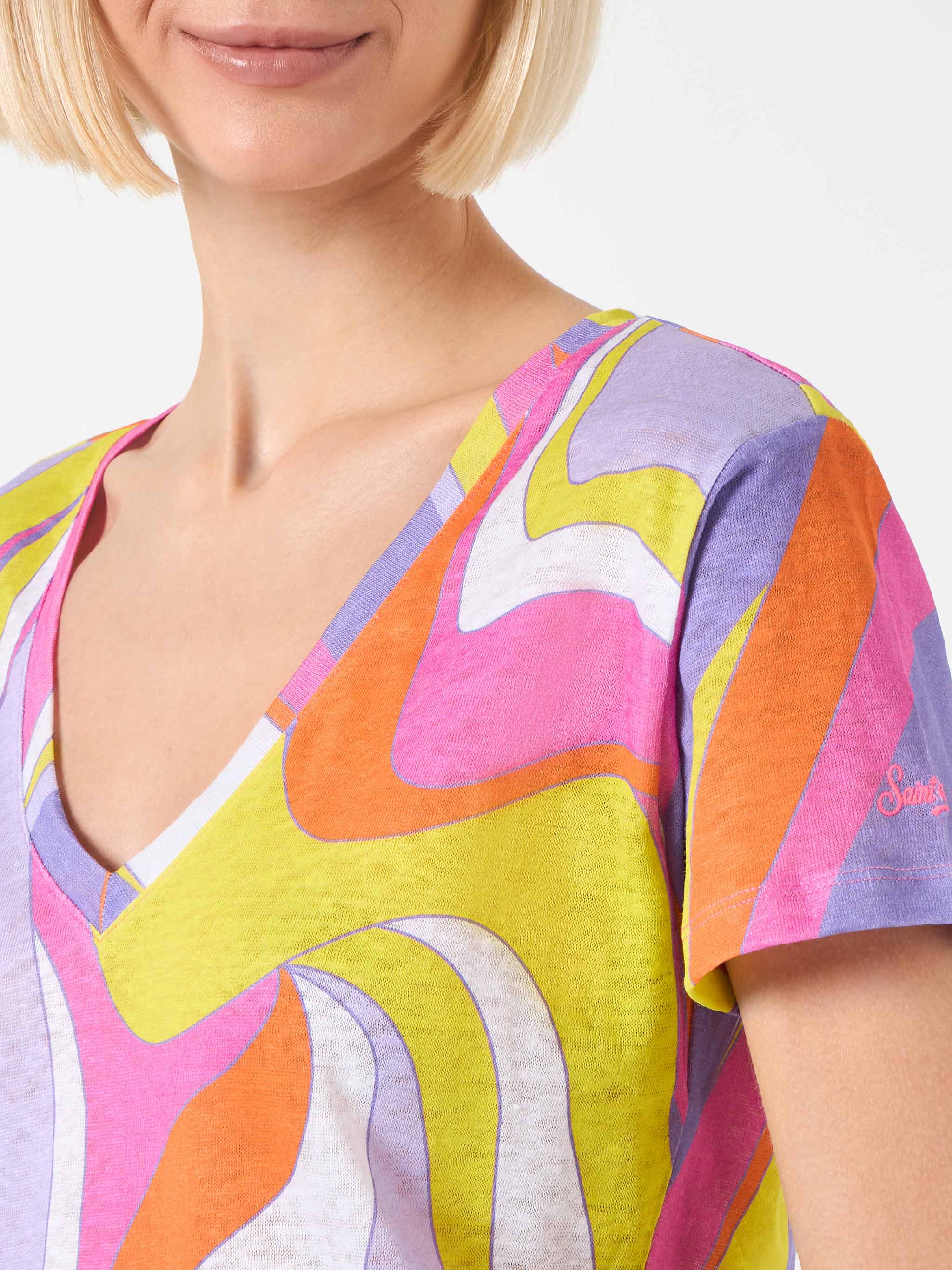 mc2-saint-barth-eloise-t-shirt-donna-in-lino-fantasia-onde-multicolor image 2