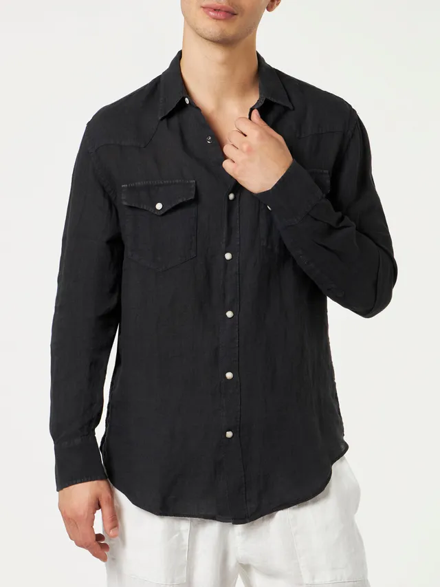 mc2-saint-barth-greg-camicia-uomo-in-lino-nero-stile-texano image 1