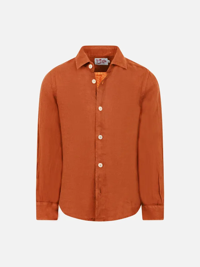 mc2-saint-barth-camicia-agnes-in-lino-arancio-per-bambini image 1