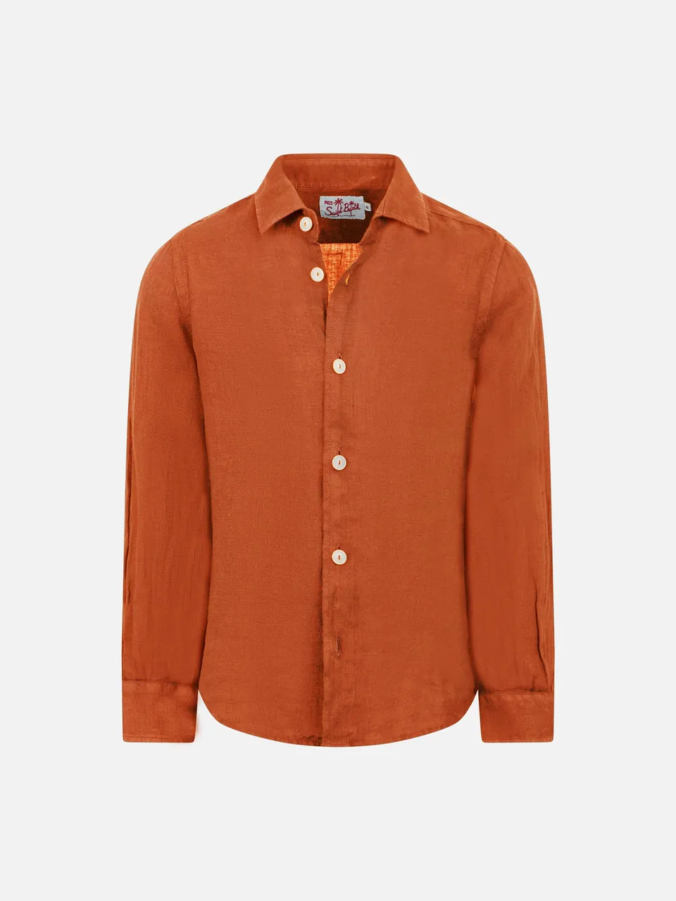 mc2-saint-barth-camicia-agnes-in-lino-arancio-per-bambini image 1