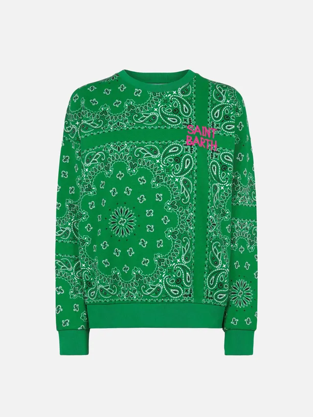 mc2-saint-barth-stardust-felpa-donna-in-cotone-verde-fantasia-bandana image 1