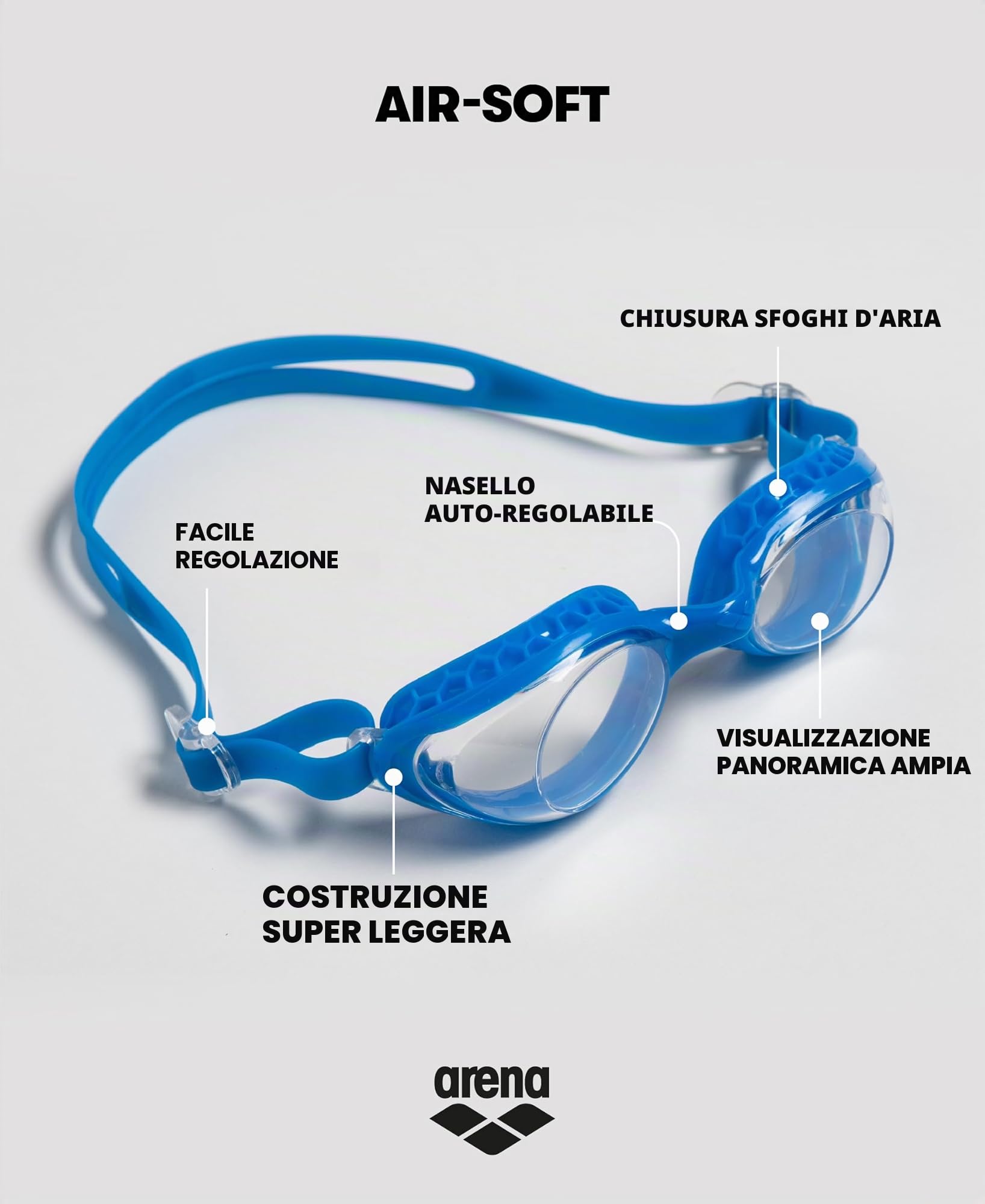 arena-air-soft-occhialini-nuoto-unisex-adulto-lenti-chiare-anti-appannamento-uv image 2