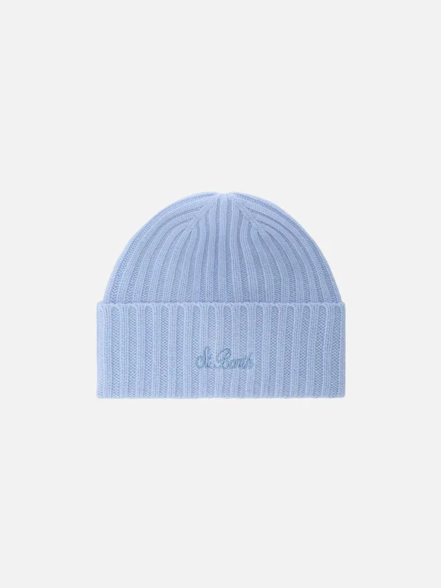 mc2-saint-barth-wengen-berretto-cashmere-azzurro-con-ricamo image 1
