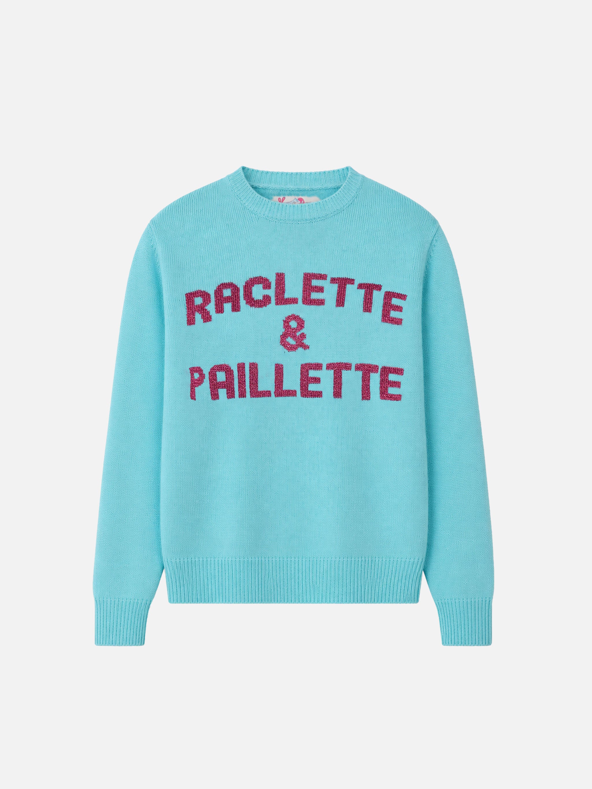 mc2-saint-barth-maglione-new-queen-verde-acqua-con-scritta-raclette-paillettes image 4