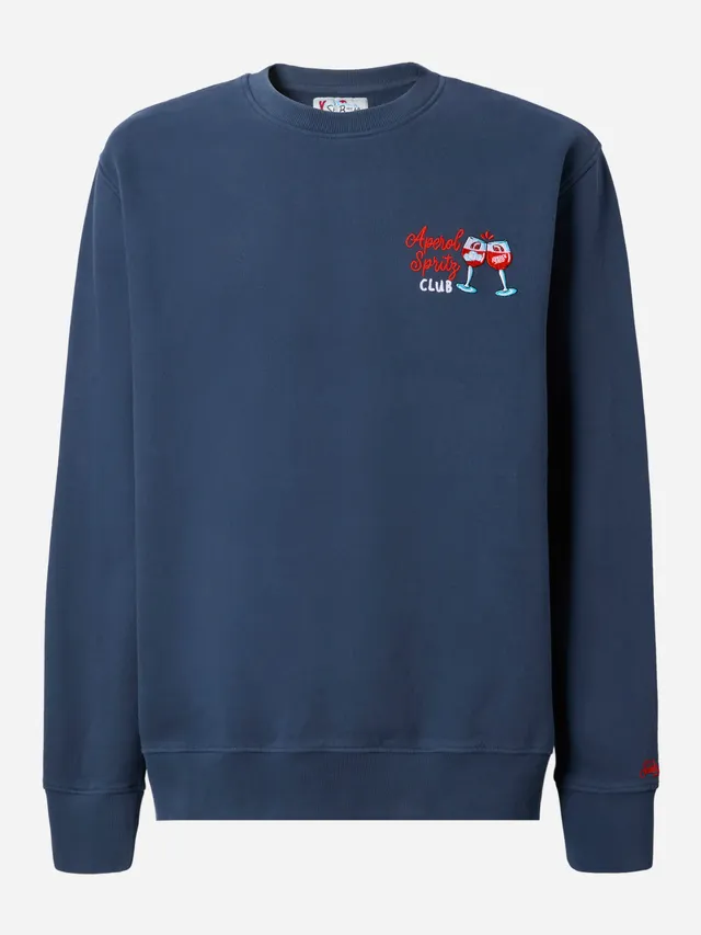 mc2-saint-barth-soho-felpa-cotone-blu-navy-ricamo-aperol-spritz-uomo image 1