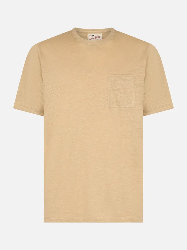 mc2-saint-barth-ecstasea-t-shirt-uomo-lino-jersey-beige-con-taschino image 1