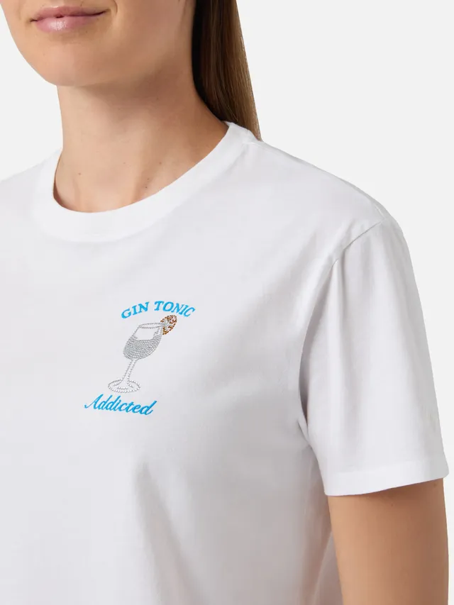 mc2-saint-barth-t-shirt-emilie-donna-bianca-gin-tonic-addicted-con-strass image 1