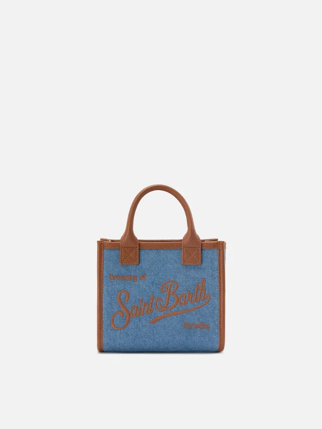 mc2-saint-barth-borsa-vanity-mini-denim-e-pelle-martellata-blu-marrone image 1