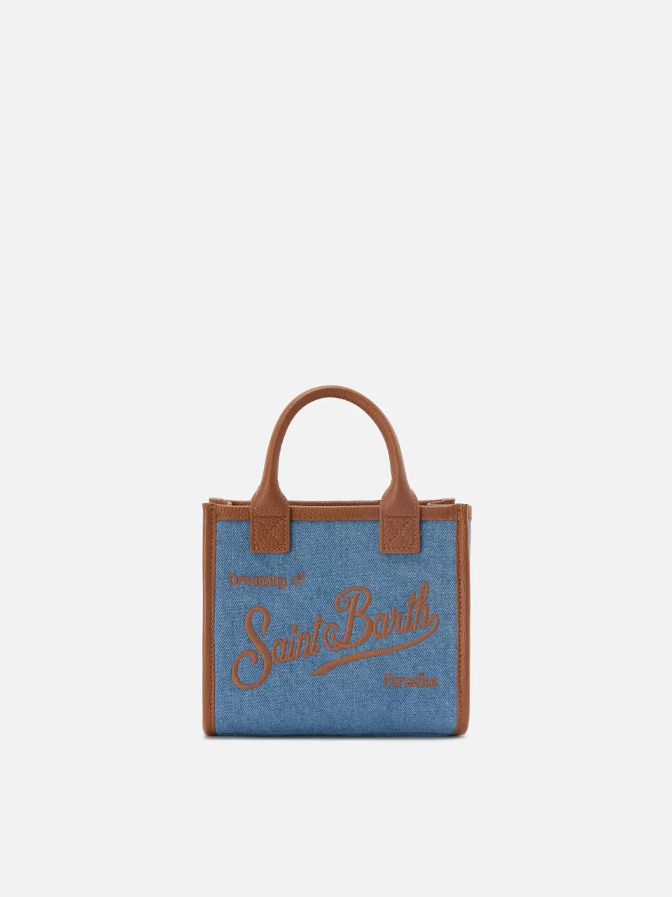 mc2-saint-barth-borsa-vanity-mini-denim-e-pelle-martellata-blu-marrone image 1