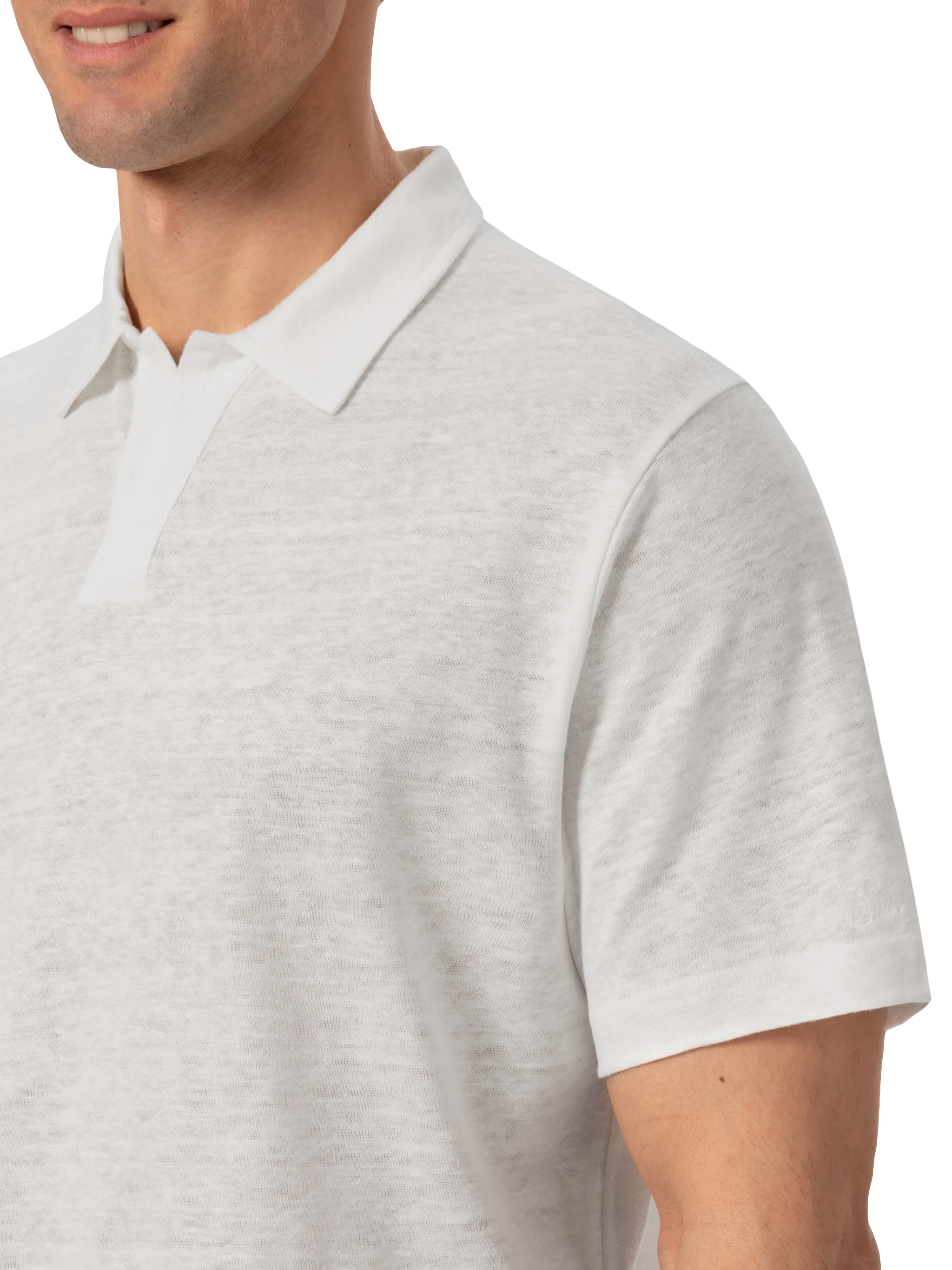 mc2-saint-barth-fraser-polo-in-lino-bianco-uomo-senza-bottoni image 3