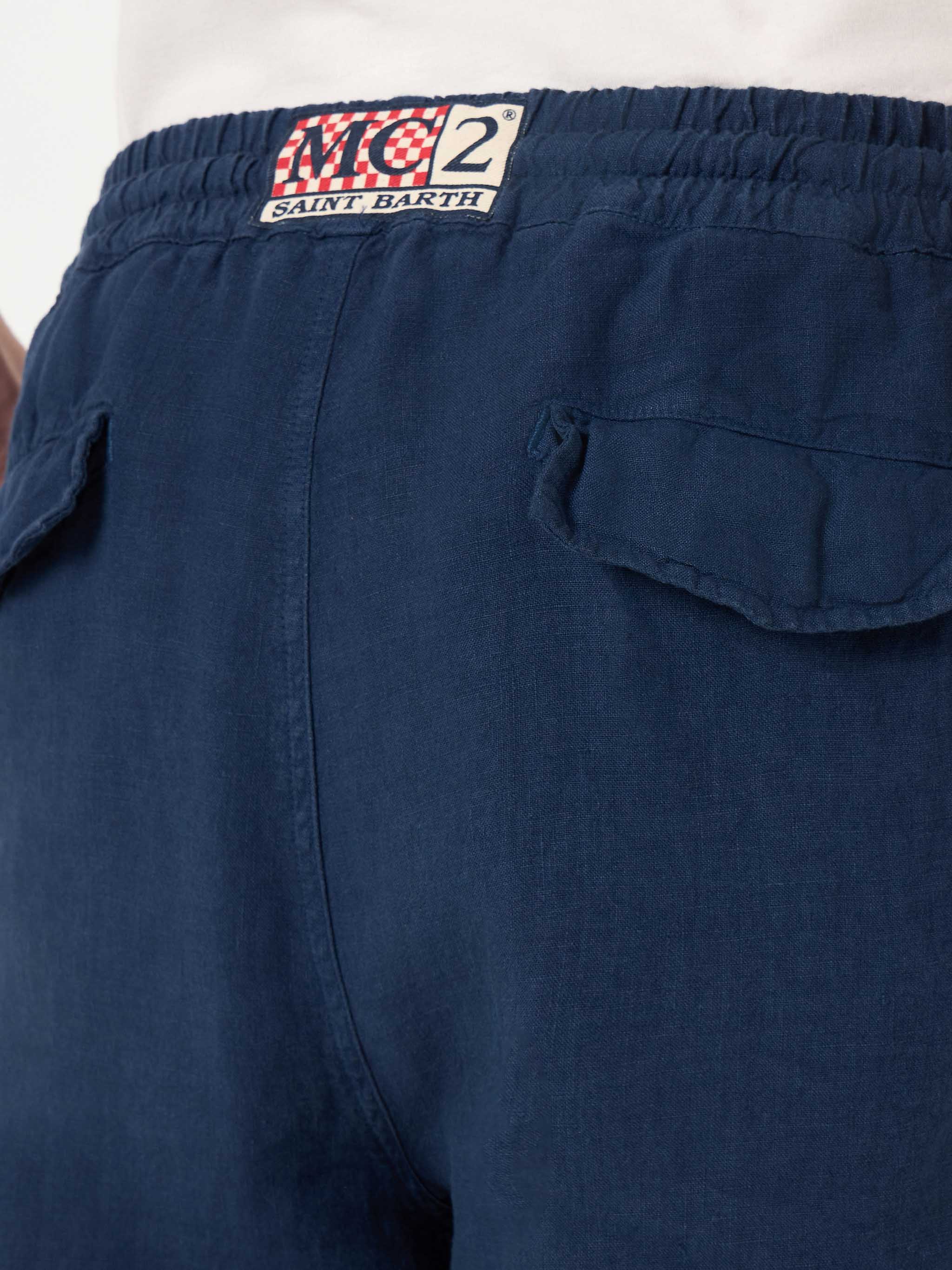 mc2-saint-barth-bermuda-uomo-in-lino-blu-navy-tinta-unita image 3