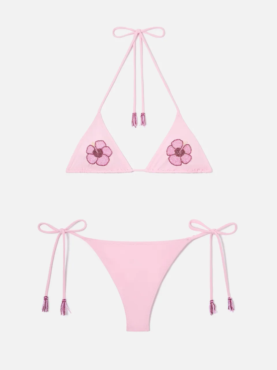 mc2-saint-barth-bikini-maleah-triangolo-rosa-con-applicazioni-floreali-perline image 1