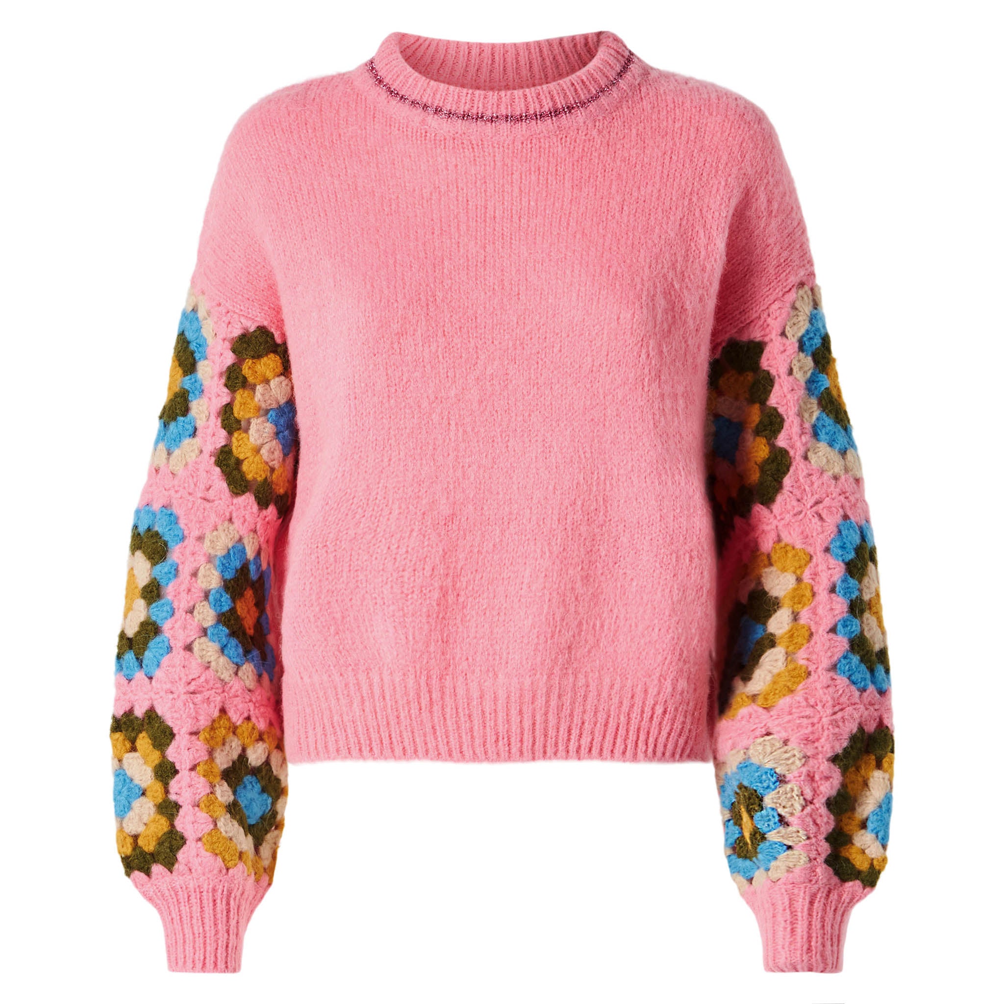 mc2-saint-barth-maglione-danya-soft-crochet-rosa-con-maniche-crochet image 4