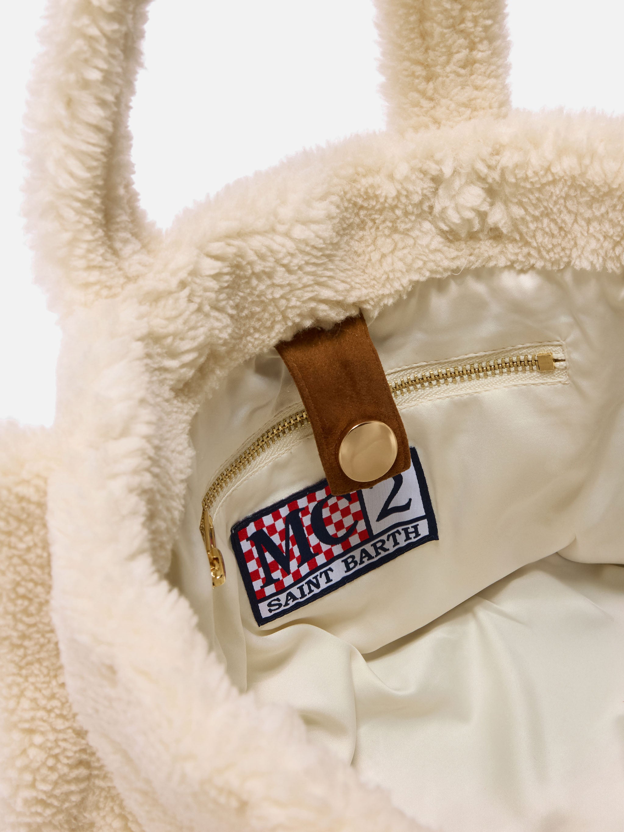 mc2-saint-barth-colette-teddy-borsa-bianca-effetto-sherpa-con-maxi-logo image 4