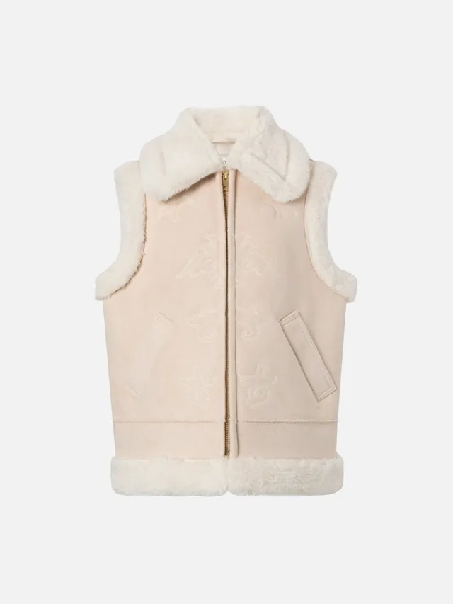 mc2-saint-barth-gilet-hesketh-jr-in-eco-montone-beige-con-ricamo-texano-bambina image 1