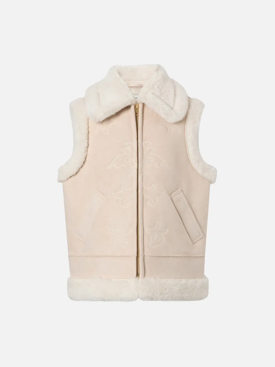 mc2-saint-barth-gilet-hesketh-jr-in-eco-montone-beige-con-ricamo-texano-bambina image 1