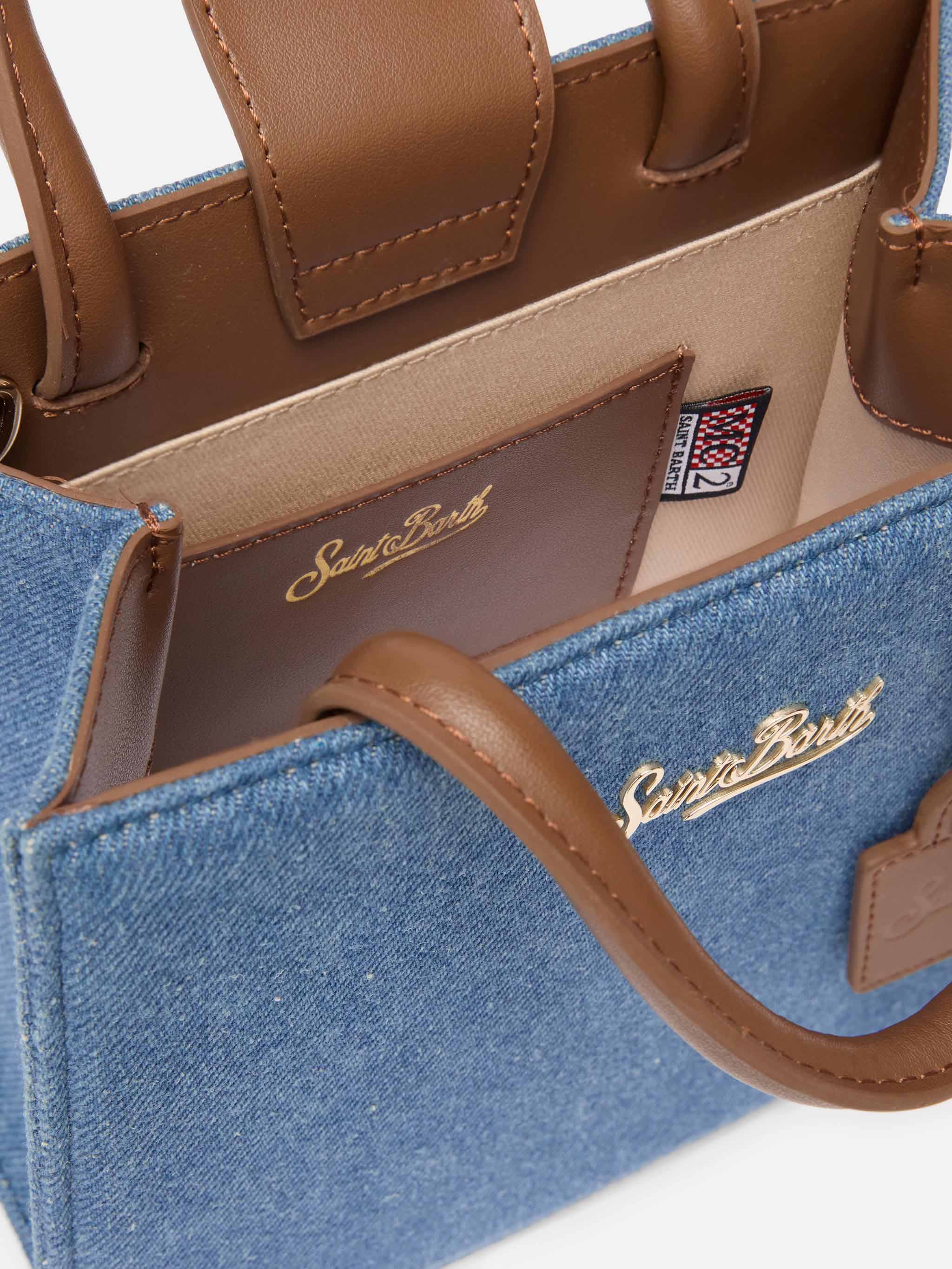 mc2-saint-barth-borsa-shop-mini-strutturata-denim-pelle-blu-marrone image 5