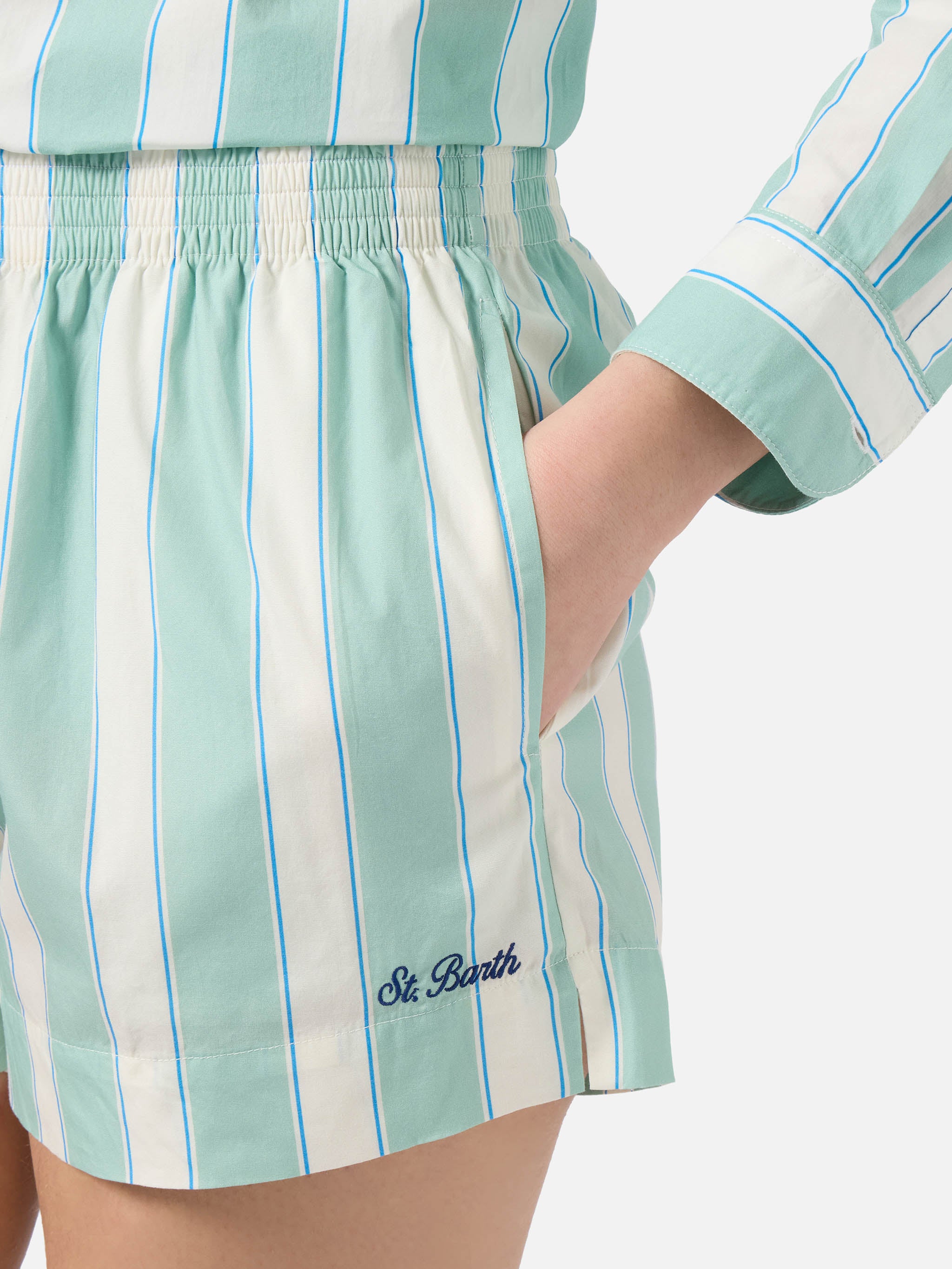 mc2-saint-barth-meave-shorts-in-cotone-a-righe-verdi-donna image 3