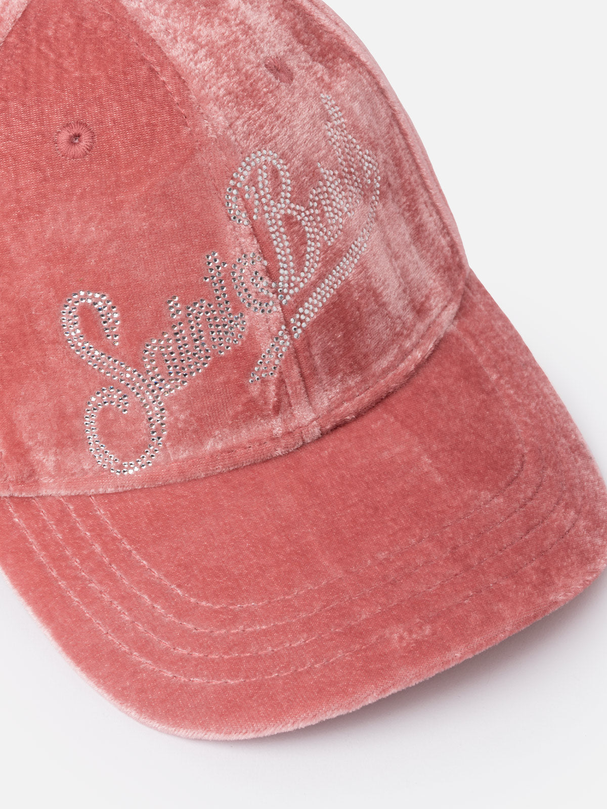 cappellino-da-baseball-mc2-saint-barth-in-velluto-rosa-con-logo-in-strass image 2