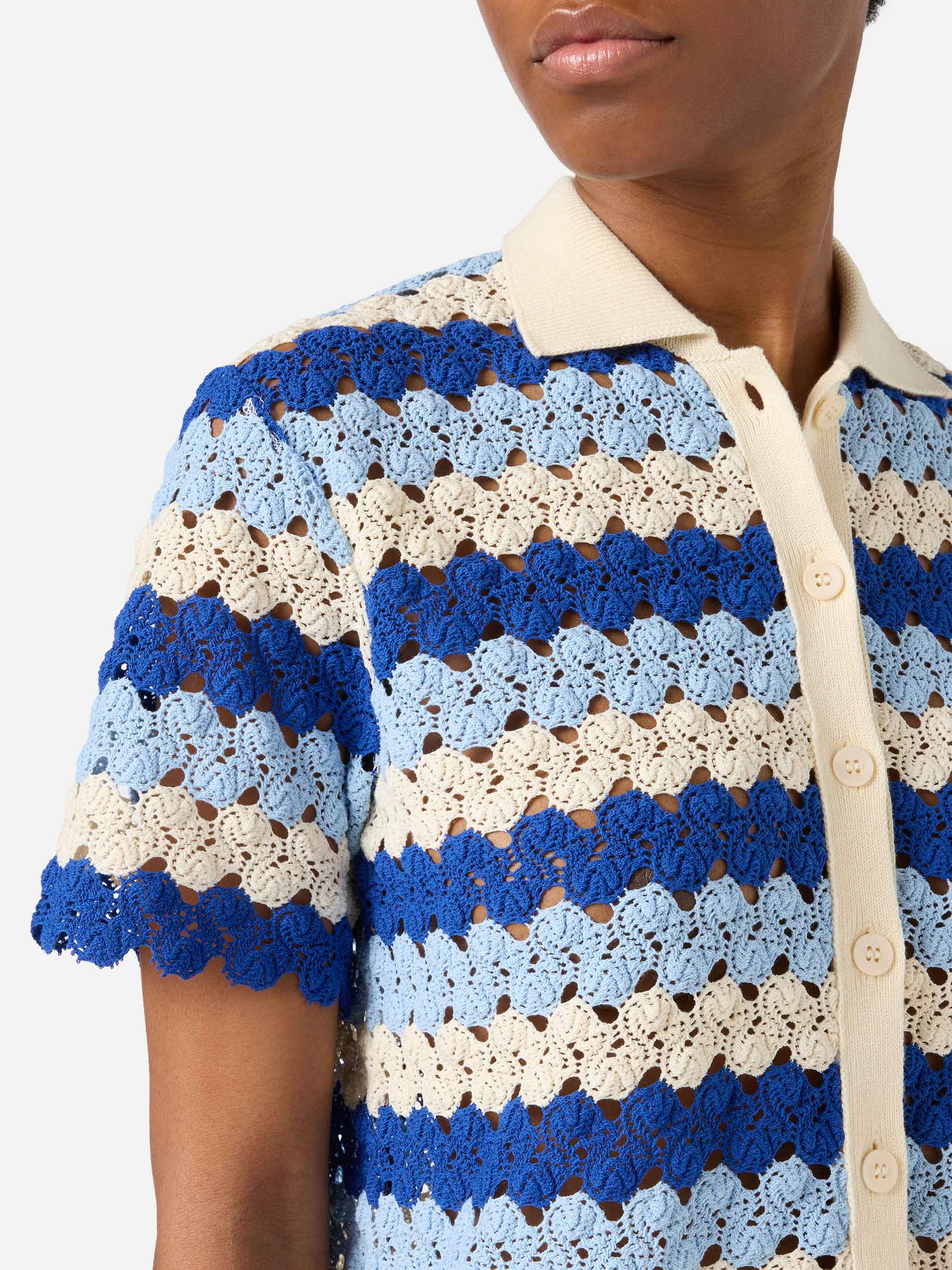 mc2-saint-barth-polo-monet-donna-in-maglia-crochet-a-righe-blu image 2
