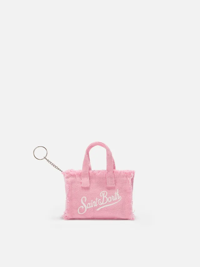 mc2-saint-barth-keychain-mini-borsa-in-lino-rosa-con-logo-stampato image 1