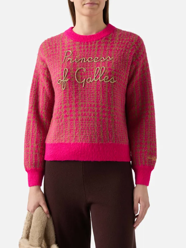 mc2-saint-barth-danya-soft-maglione-rosa-principe-di-galles-girocollo-oversize image 1