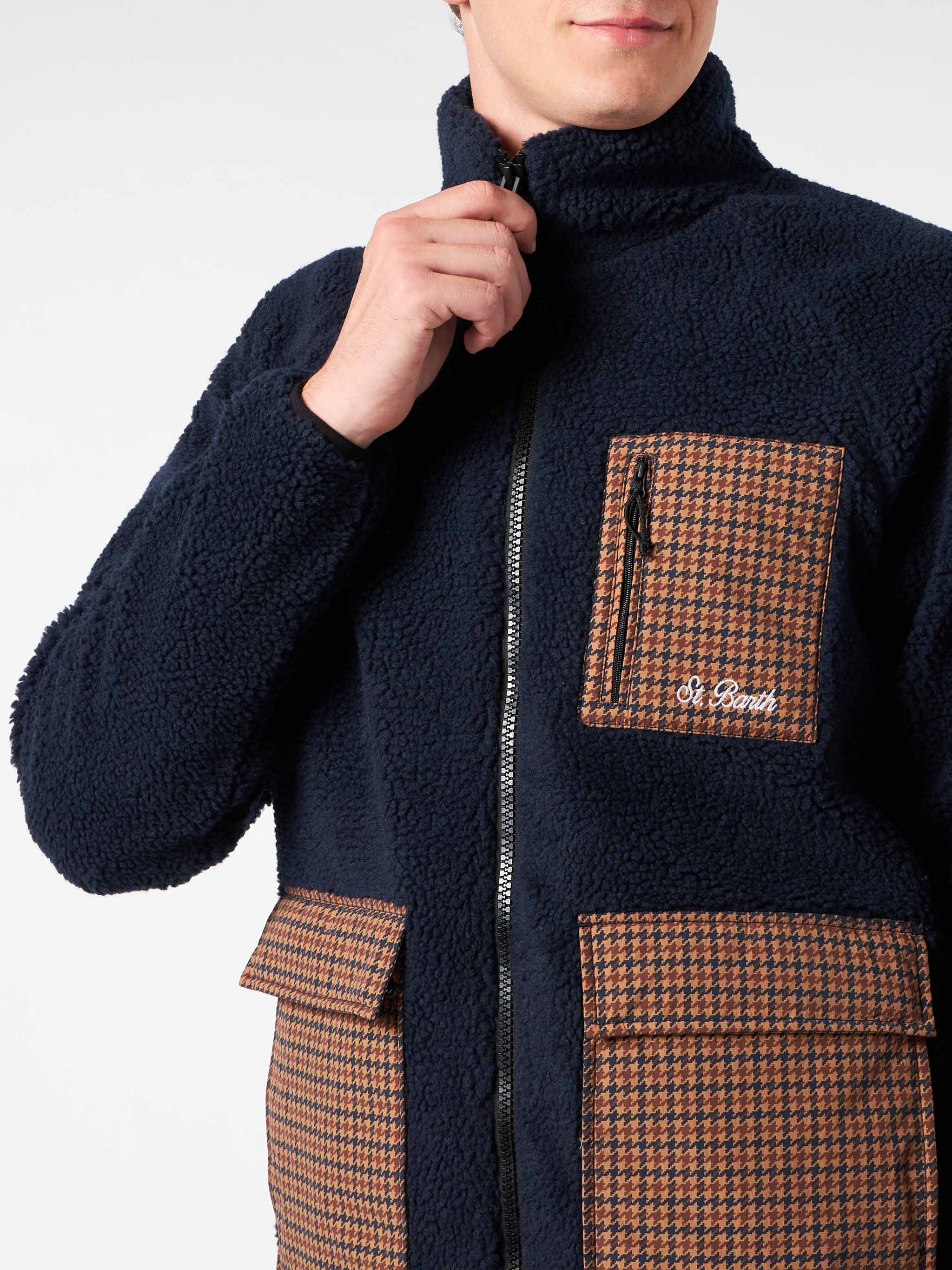 mc2-saint-barth-giacca-keystone-uomo-sherpa-blu-con-tasche-check image 3