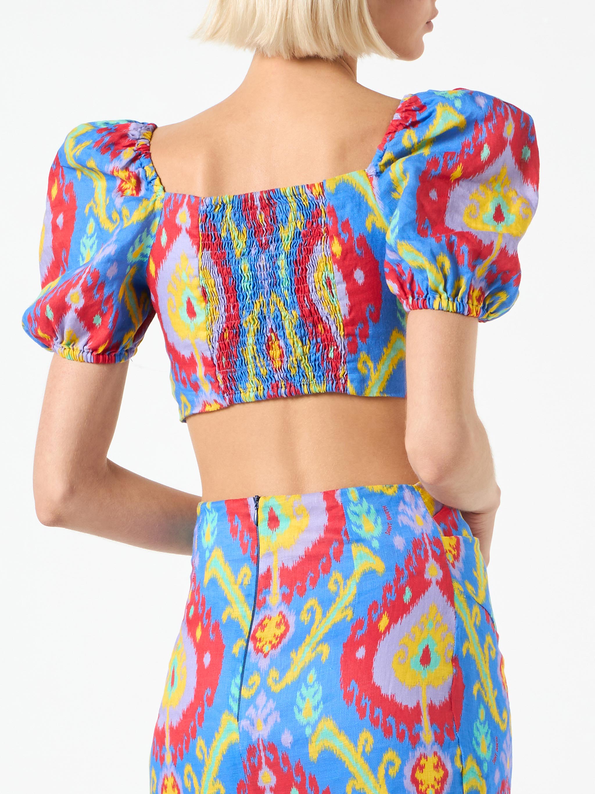 mc2-saint-barth-crop-top-in-lino-stampa-ikat-multicolore-donna image 3