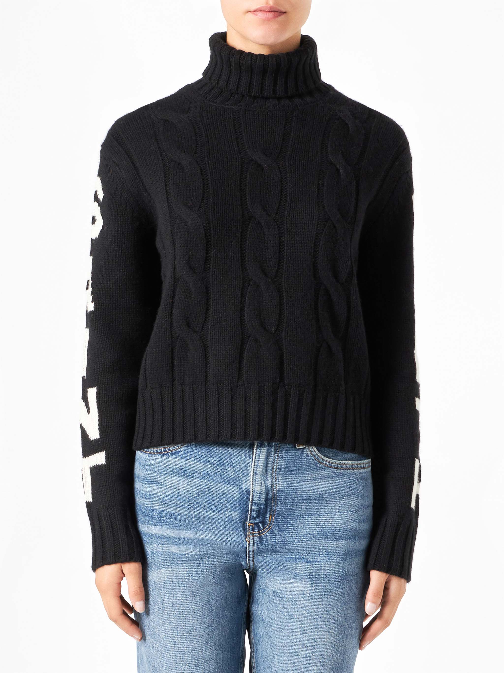 mc2-saint-barth-maglione-adler-a-collo-alto-intrecciato-nero-con-jacquard-saint- image 1