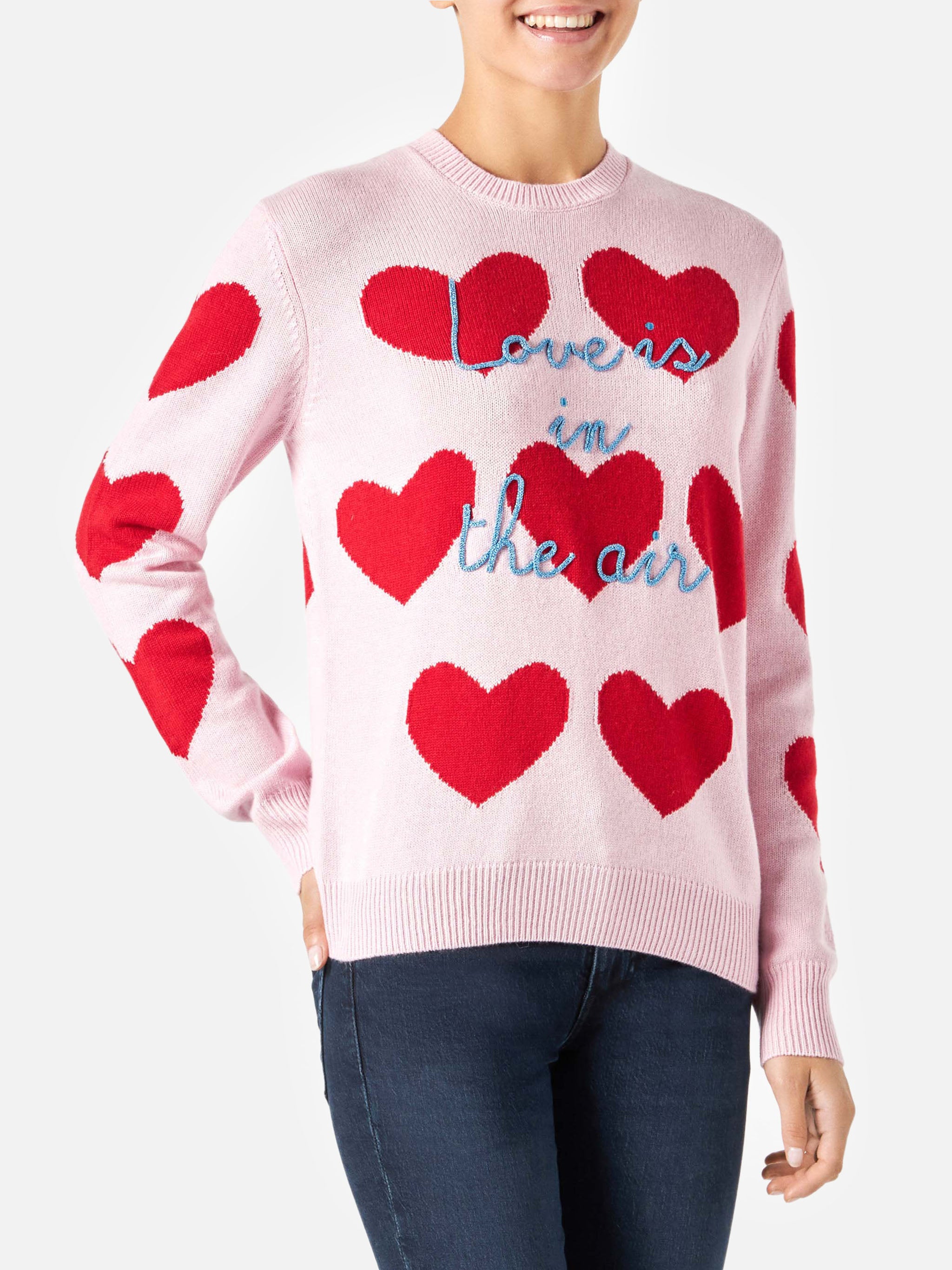 mc2-saint-barth-new-queen-maglia-donna-in-jacquard-rosa-con-cuori-e-ricamo image 2