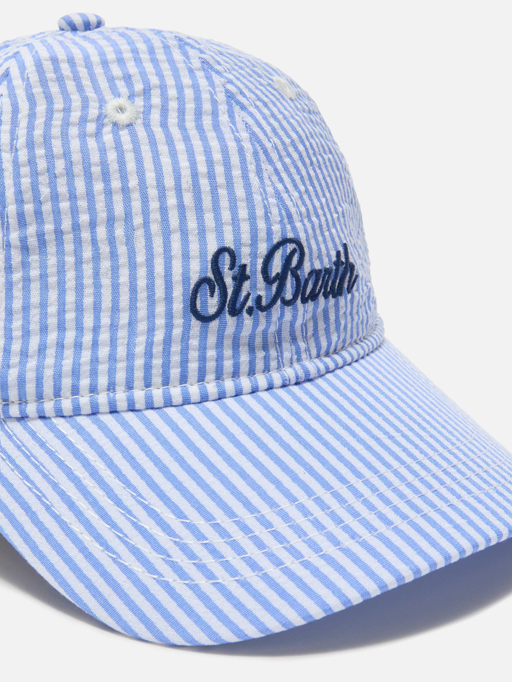 mc2-saint-barth-baseball-cappellino-bambino-seersucker-righe-azzurre image 2