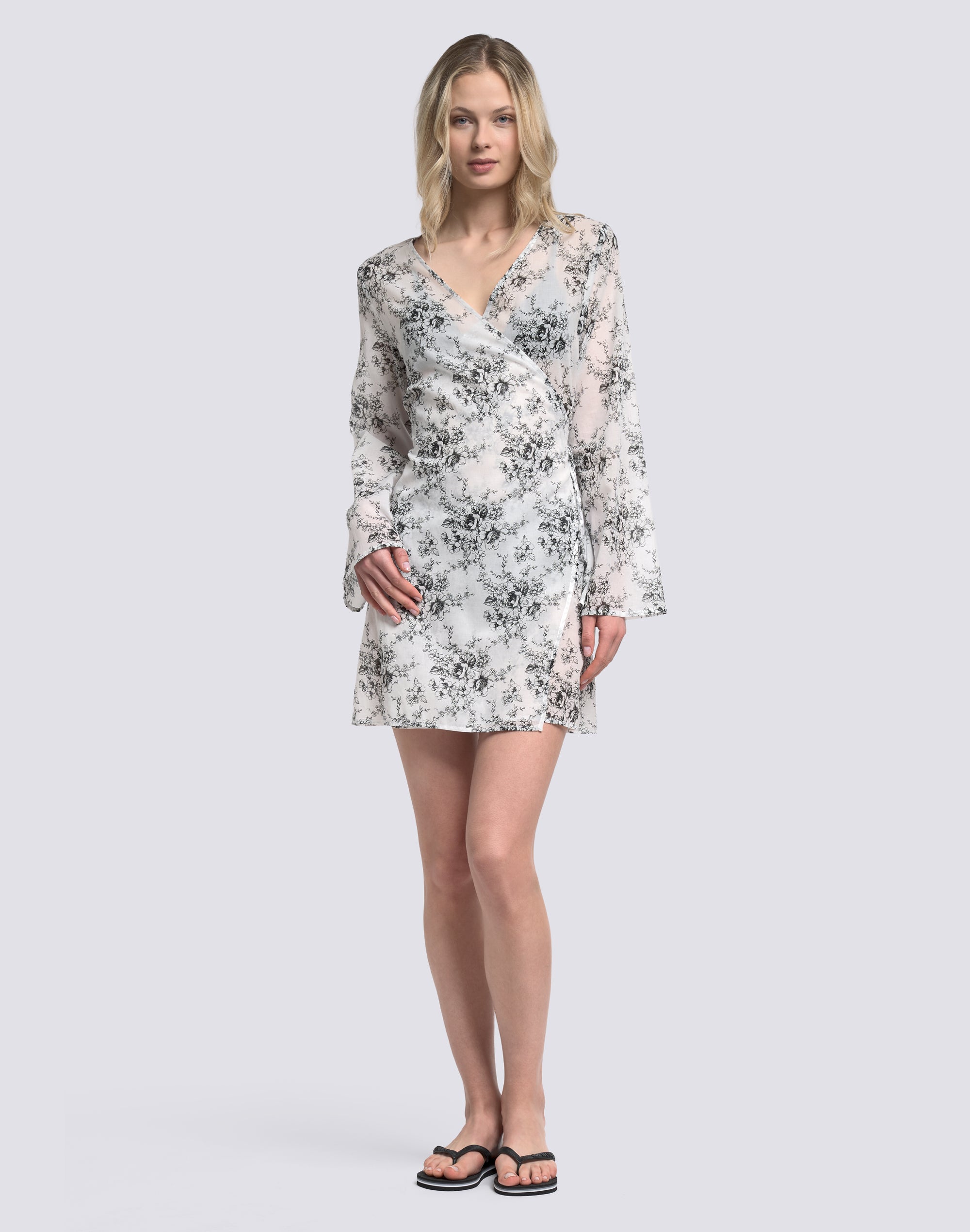 sundek-abito-donna-wrapover-corto-in-voile-di-cotone-stampa-rose-de-joie image 2