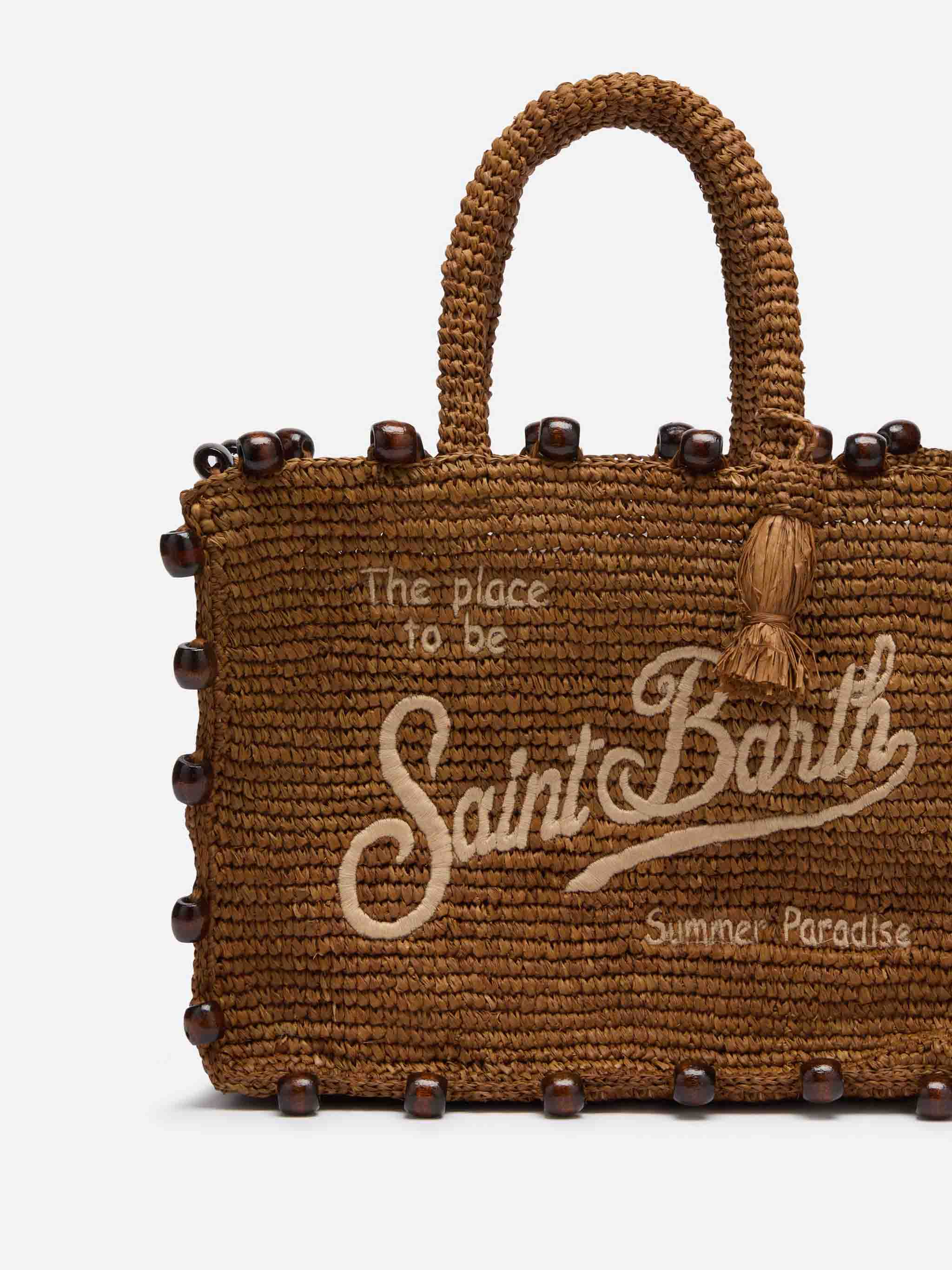 mc2-saint-barth-colette-borsa-raffia-marrone-logo-ricamato-perline image 3
