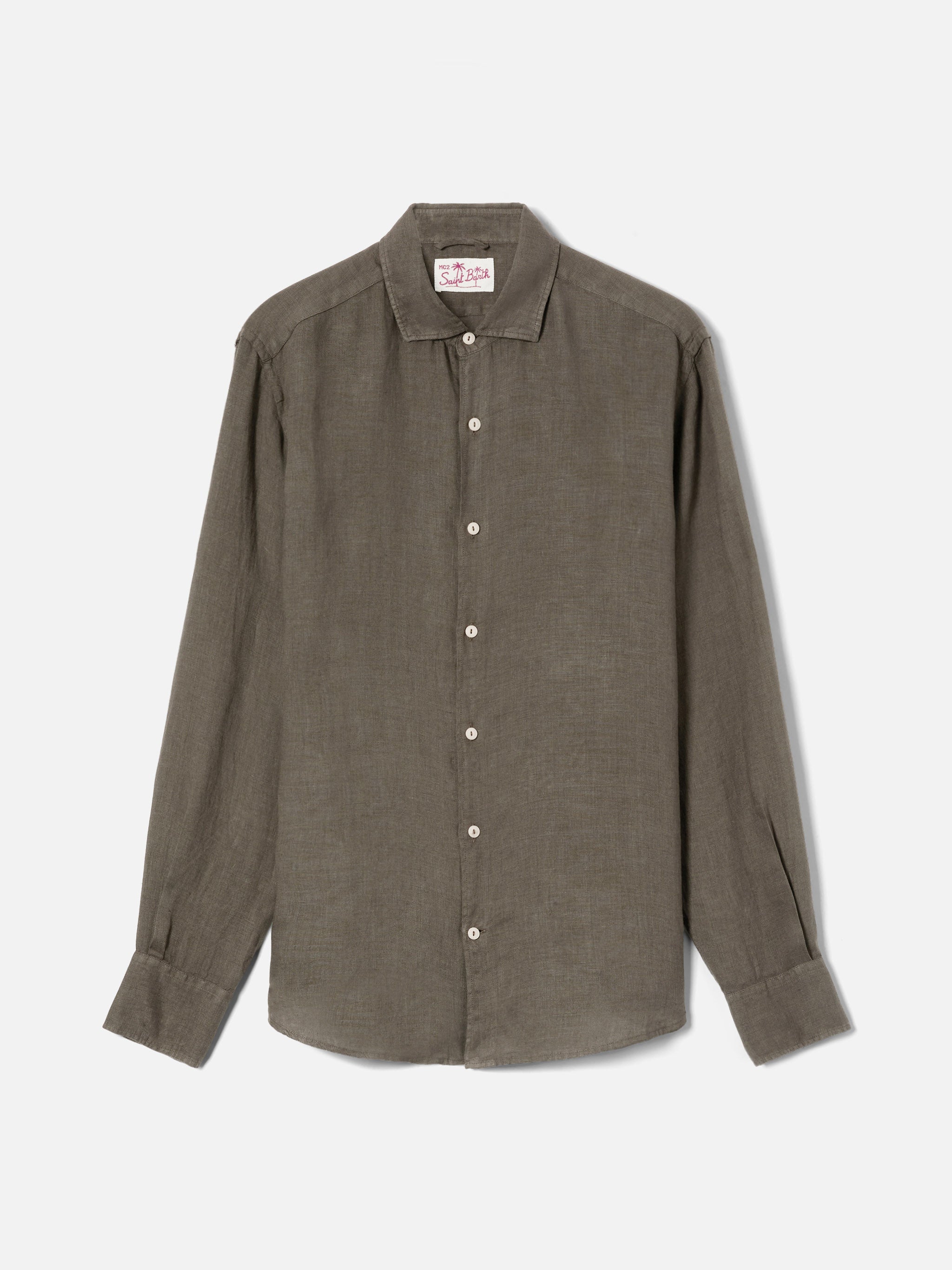 mc2-saint-barth-camicia-pamplona-da-uomo-in-puro-lino-verde-militare image 5