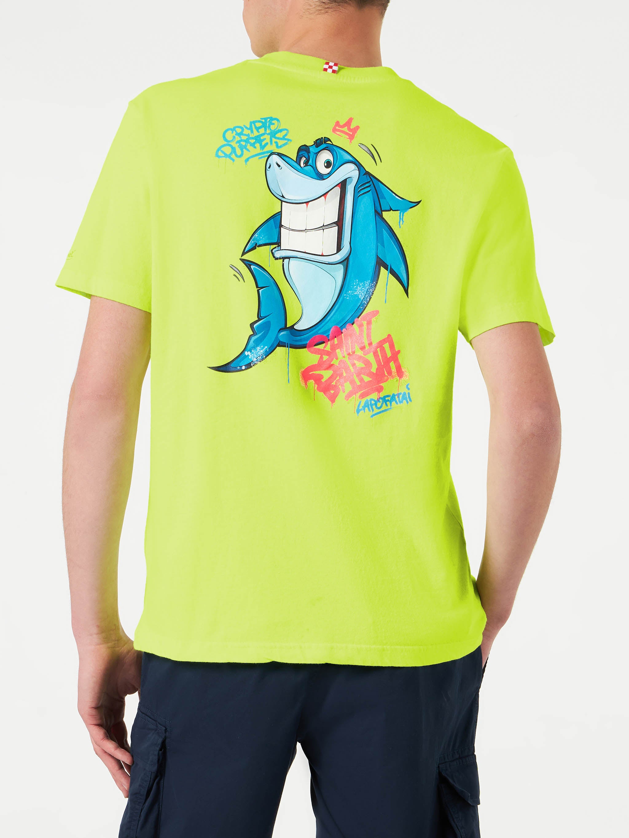 mc2-saint-barth-t-shirt-portofino-uomo-cotone-giallo-fluo-crypto-shark-special-e image 3