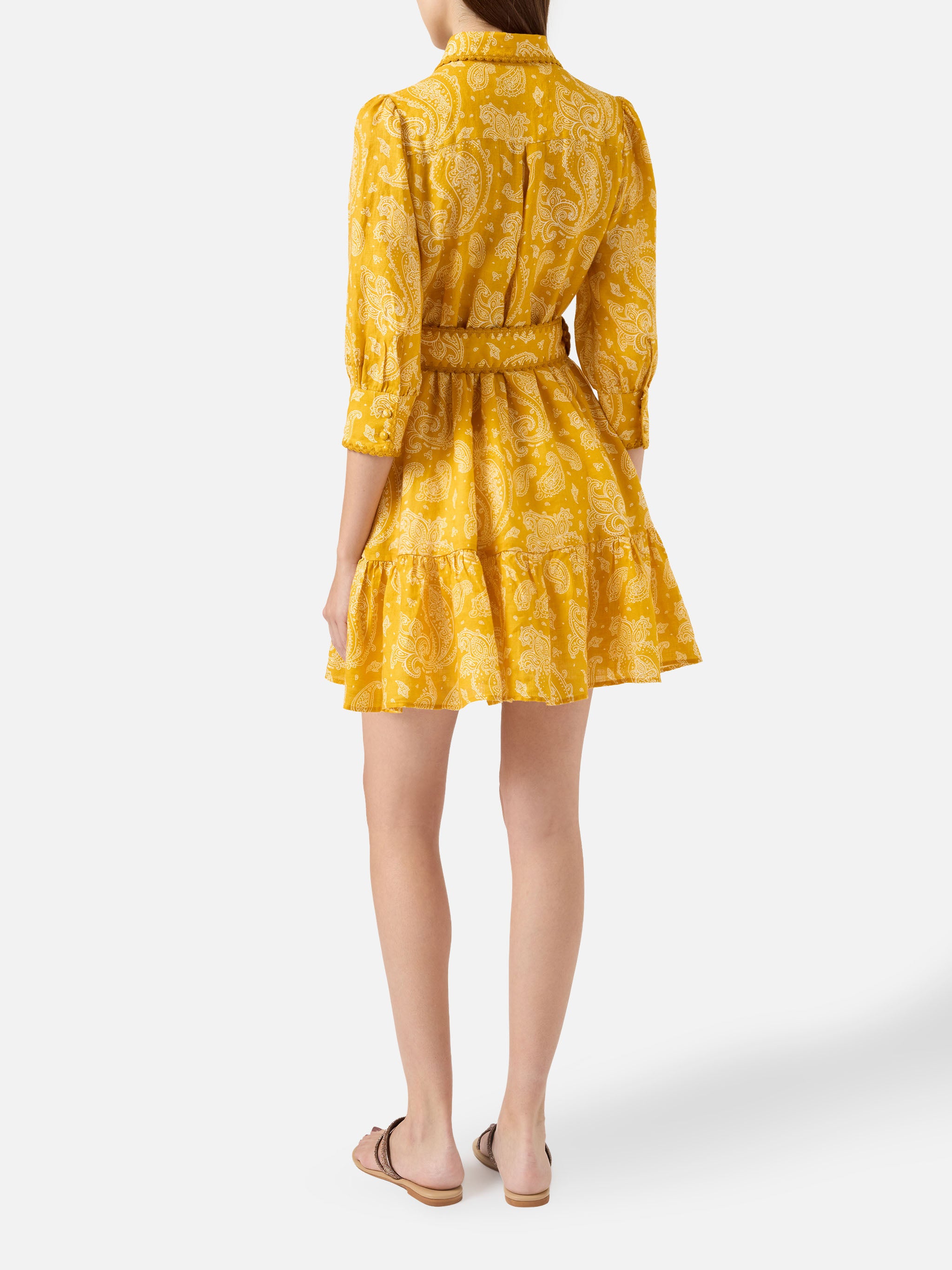 mc2-saint-barth-abito-corto-donna-in-lino-giallo-stampa-paisley-ocra image 3